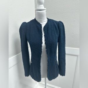 Rebecca Taylor Navy Fringe Tweed Jacket Size 0